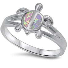 Load image into Gallery viewer, Sterling Silver Lab created Pink Opal turtle Ring AndWidth 12mm