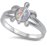 Sterling Silver Lab created Pink Opal turtle Ring AndWidth 12mm