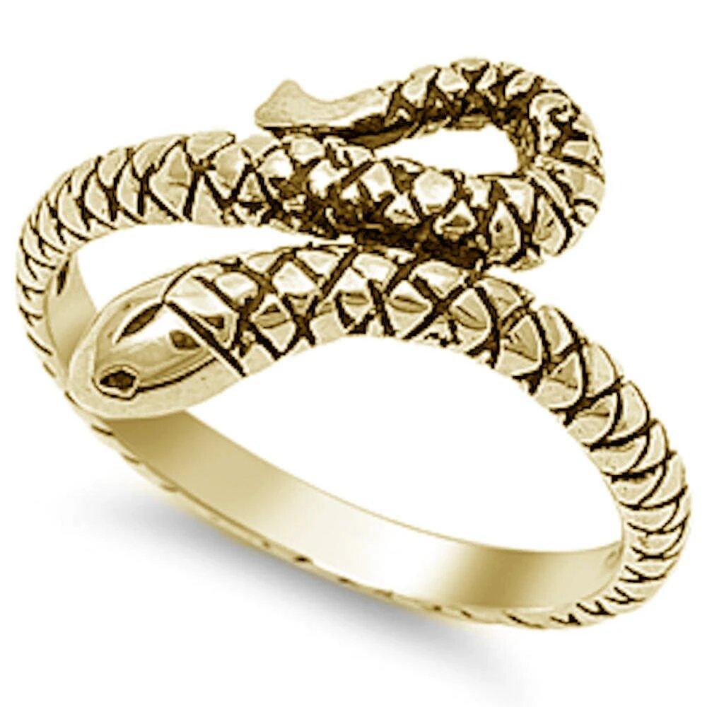 Sterling Silver Yellow Gold Plated Solid Snake Ring