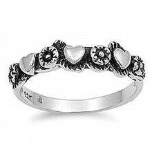 Load image into Gallery viewer, Sterling Silver Solid Heart Flower Ring