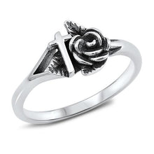 Load image into Gallery viewer, Sterling Silver Antique Cross Rose Band Ring