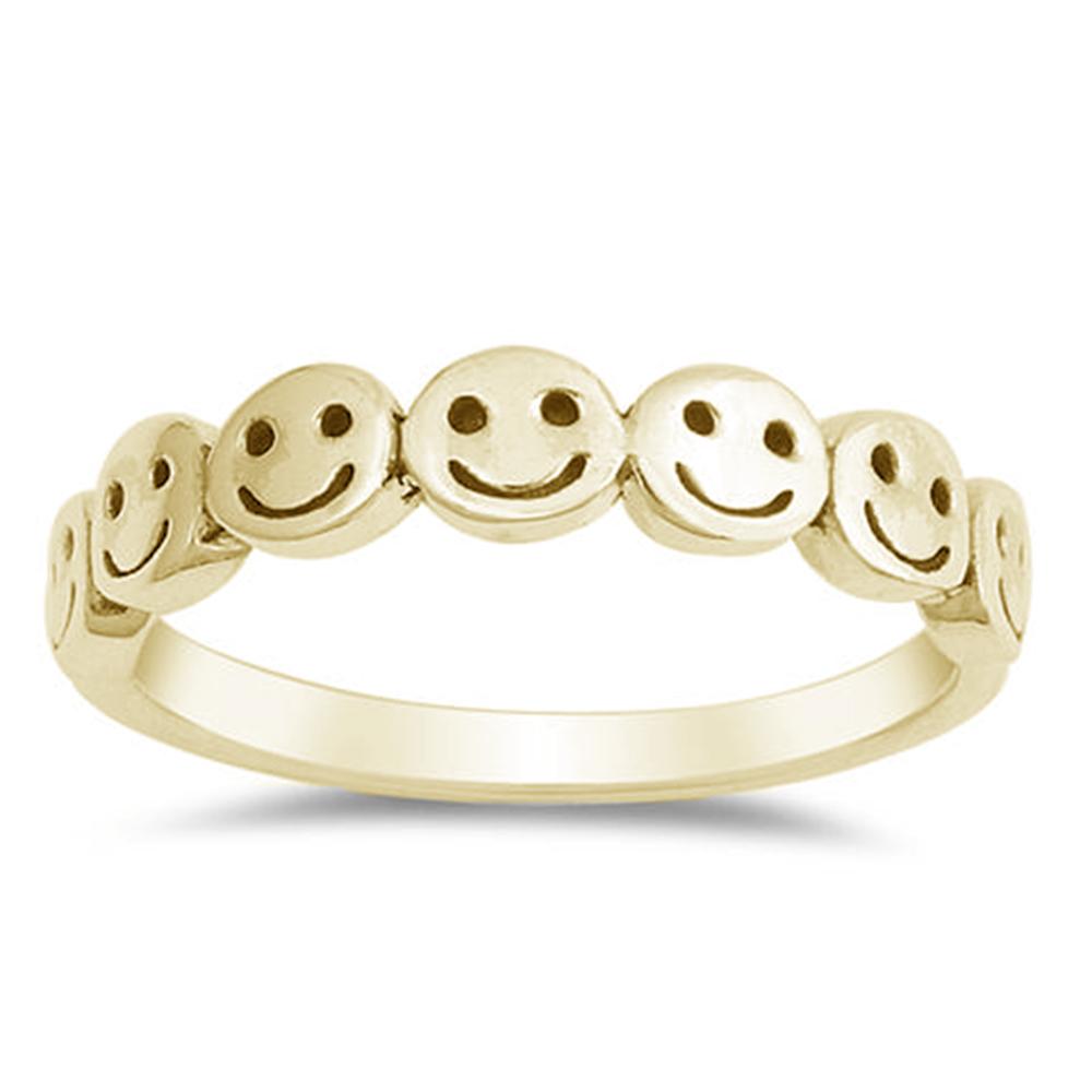 Sterling Silver Yellow Gold Plated Smiley Face Ring
