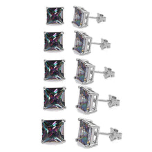Load image into Gallery viewer, Sterling Silver Square Rainbow Topaz Cubic Zirconia Casting Stud Earrings - silverdepot