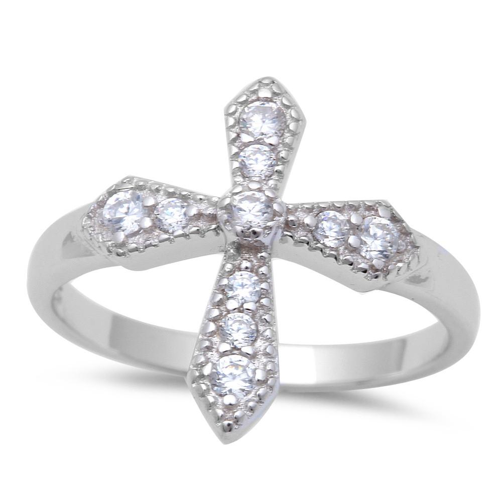 Sterling Silver .75Ct Round Cz Cross RingAnd Width 16mm