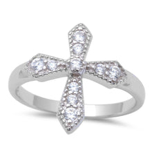 Load image into Gallery viewer, Sterling Silver .75Ct Round Cz Cross RingAnd Width 16mm