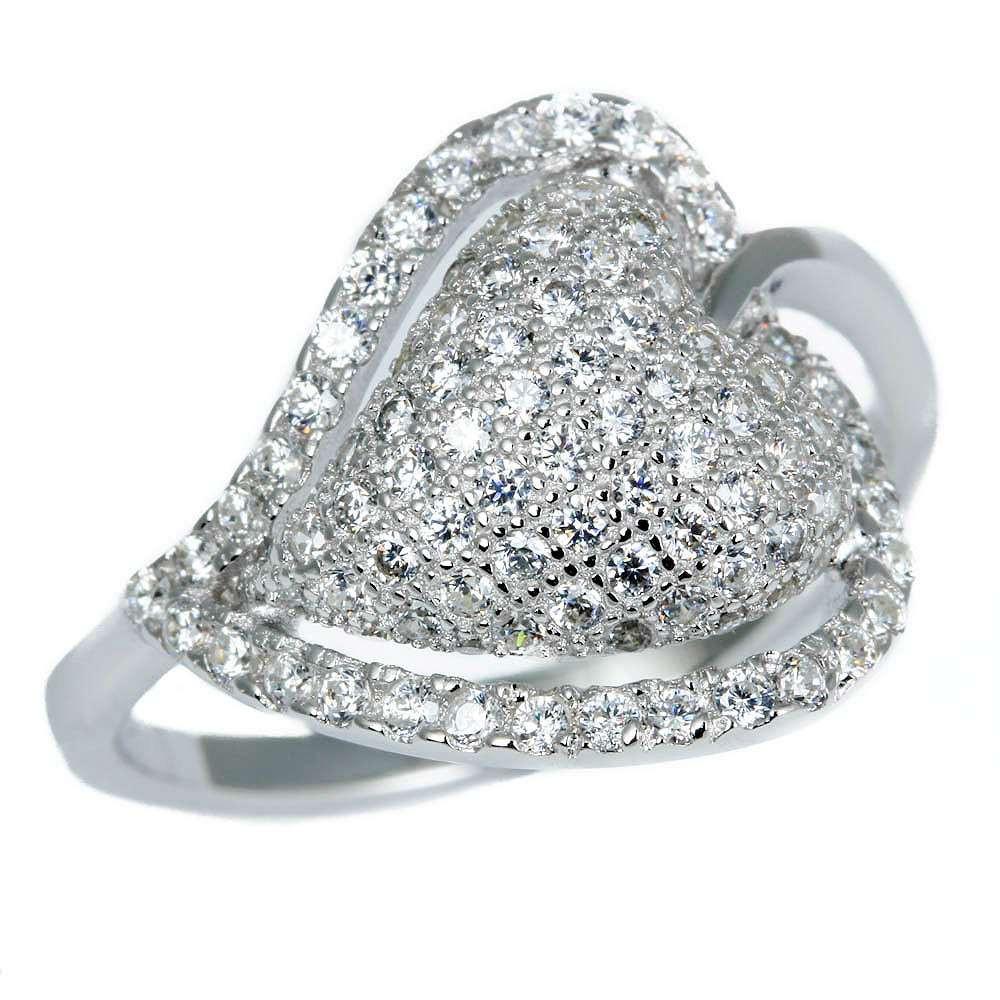 Sterling Silver For Her Micro Pace Cz Sparkle Heart RingAnd Width 14X1mm