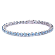 Load image into Gallery viewer, Sterling Silver Aquamarine Heart Cz Gemstone Bracelet Solid