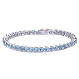 Sterling Silver Aquamarine Heart Cz Gemstone Bracelet Solid