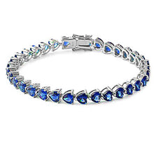 Load image into Gallery viewer, Sterling Silver Blue Sapphire Heart Cz Gemstone Bracelet Solid