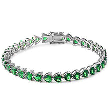 Load image into Gallery viewer, Sterling Silver Green Emerald Heart Cz Gemstone Bracelet Solid