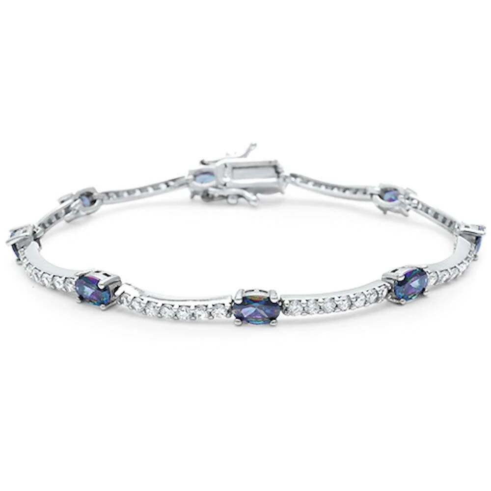 Sterling Silver Oval and Round Amethyst Cubic Zirconia Bracelet