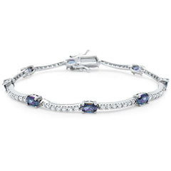 Sterling Silver Oval and Round Amethyst Cubic Zirconia Bracelet