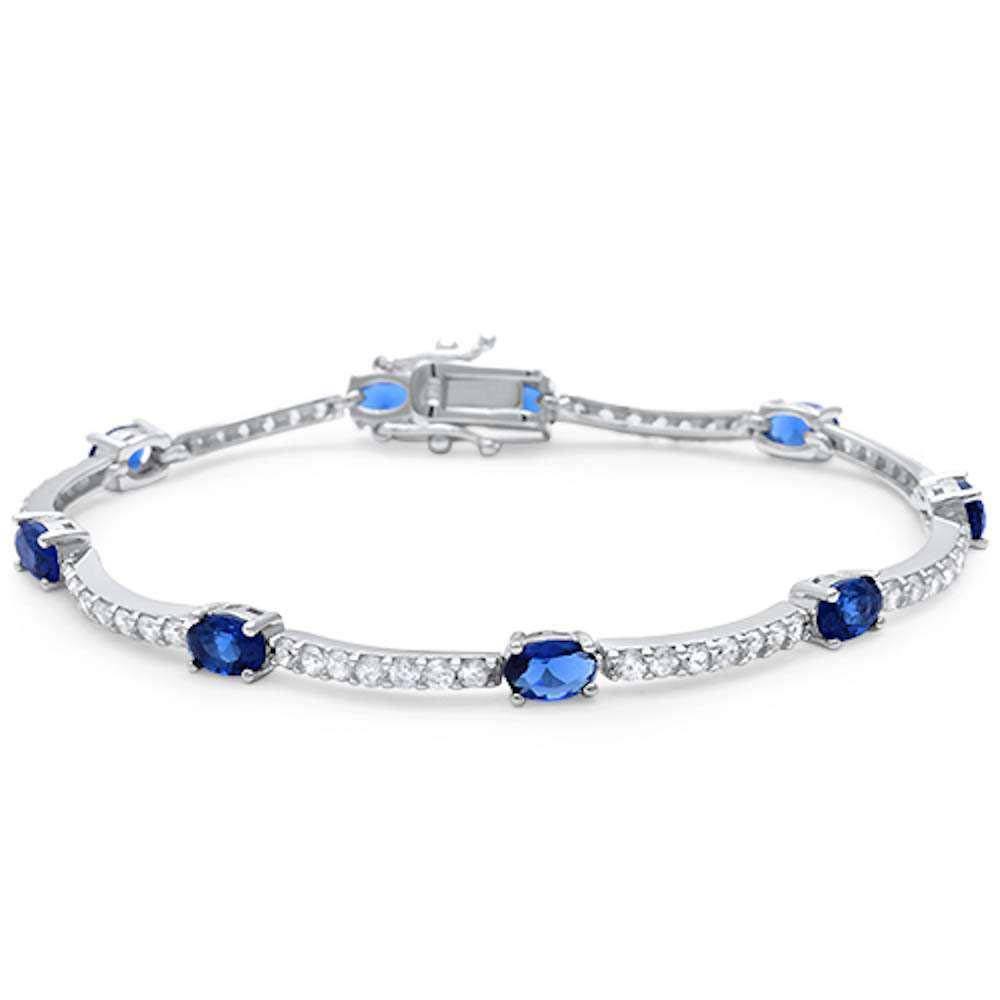 Sterling Silver Oval Blue Sapphire & Cubic Zirconia Bracelet