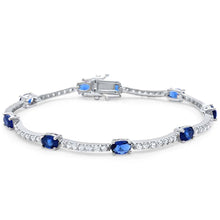 Load image into Gallery viewer, Sterling Silver Oval Blue Sapphire &amp; Cubic Zirconia Bracelet