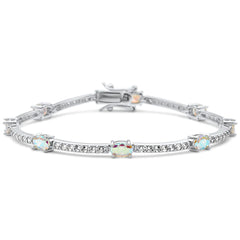 Sterling Silver Oval Light Rainbow Topaz Cubic Zirconia and White Cubic Zirconia Bracelet-4mm