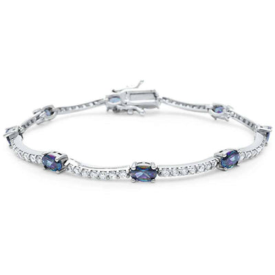 Sterling Silver Oval Rainbow Cubic Zirconia & White Cubic Zirconia Bracelet