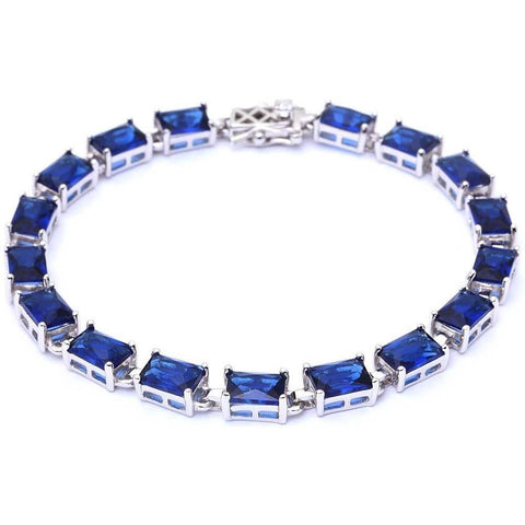 Sterling Silver 17.50ct Radiant Cut Blue Sapphire Bracelet 7 1/4