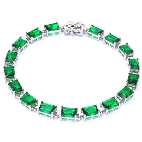 Sterling Silver 17.50ct 17.50ct Radiant Cut Emerald Bracelet 7 1/4