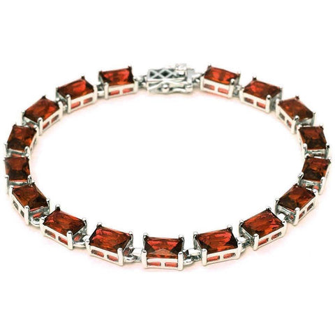 Sterling Silver 17.50ct Radiant Cut GarnetBracelet 7 1/4