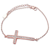 Sterling Silver Rose Gold Plated Micro Pave Cz Cross BraceletAnd  Length 9
