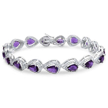 Load image into Gallery viewer, Sterling Silver Pear Shape Amethyst &amp; Cz BraceletAnd Length 7