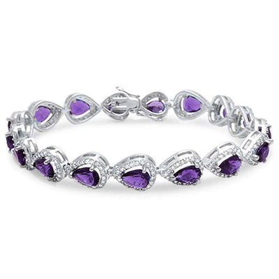 Sterling Silver Pear Shape Amethyst & Cz BraceletAnd Length 7