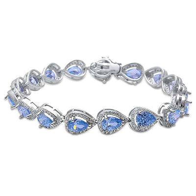 Sterling Silver Pear Shape Aquamarine & Cz BraceletAnd Length 7