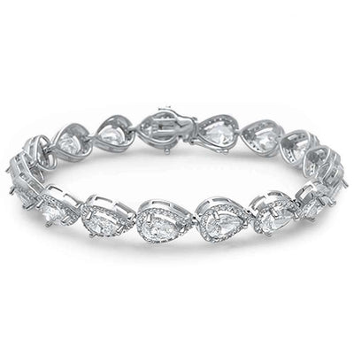 Sterling Silver Pear Shape Cubic Zirconia BraceletAnd Length 7