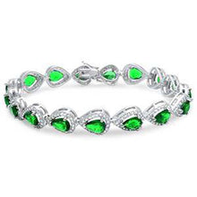 Load image into Gallery viewer, Sterling Silver Pear Shape Emerald &amp; Cz Bracelet
