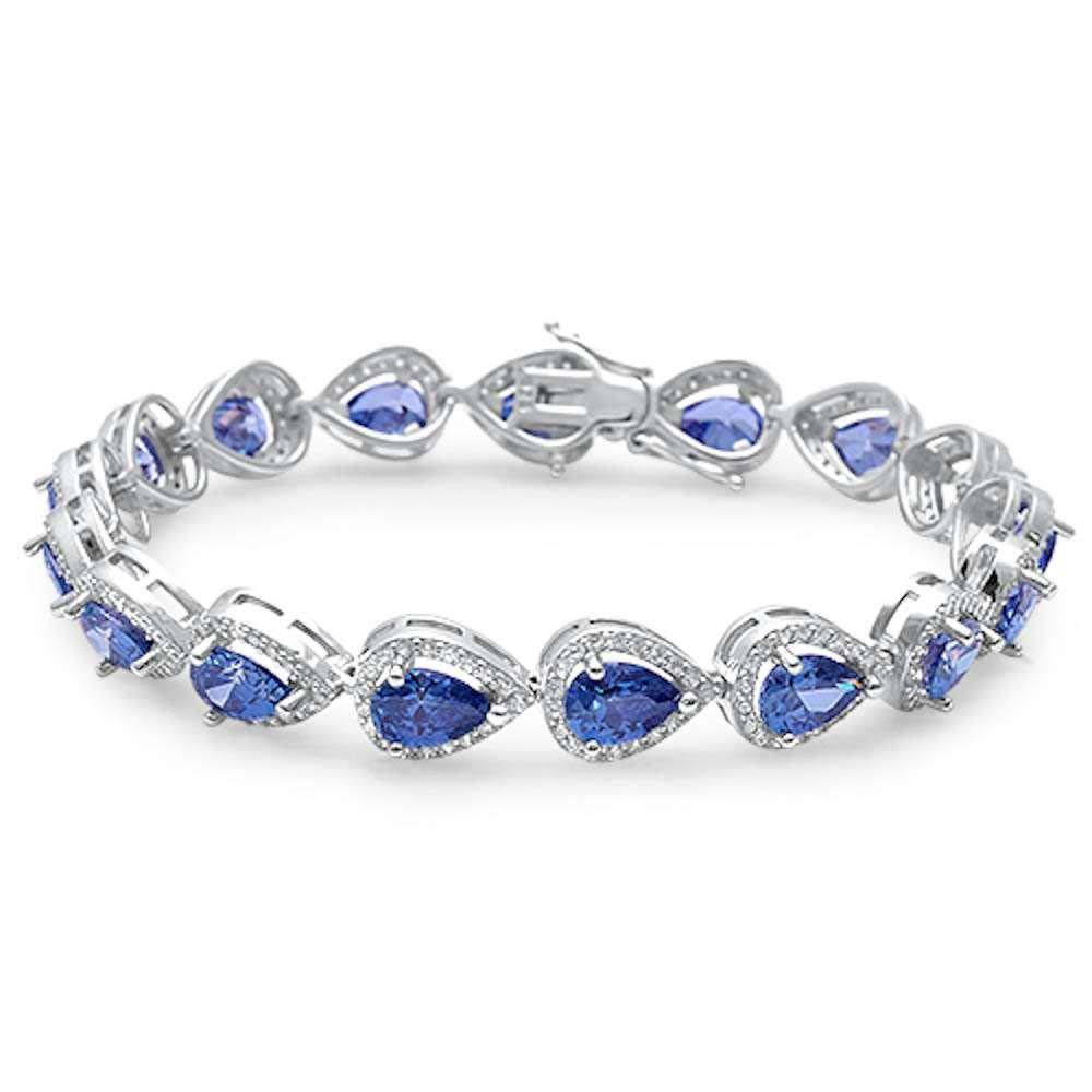 Sterling Silver Pear Shape Tanzanite & Cz BraceletAnd Length 7