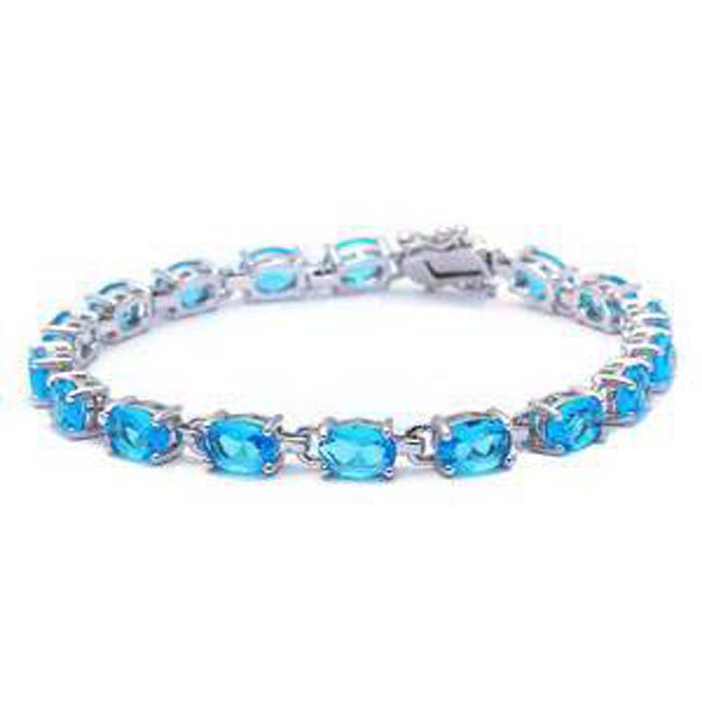 Sterling Silver 13.5CT Oval Cut Elegant Blue Topaz Bracelet