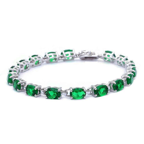 Sterling Silver 13.5CT Oval Cut Green Emerald Bracelet