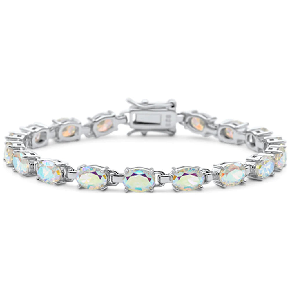 Sterling Silver Oval Light Rainbow Topaz Bracelet-13.5ct,7.25 inches