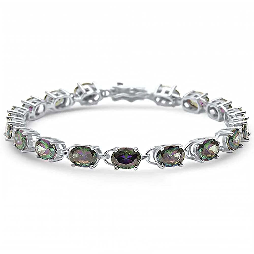 Sterling Silver Oval Rainbow Topaz Bracelet