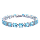 Sterling Silver 24CT Princess Cut Aquamarine Bracelet