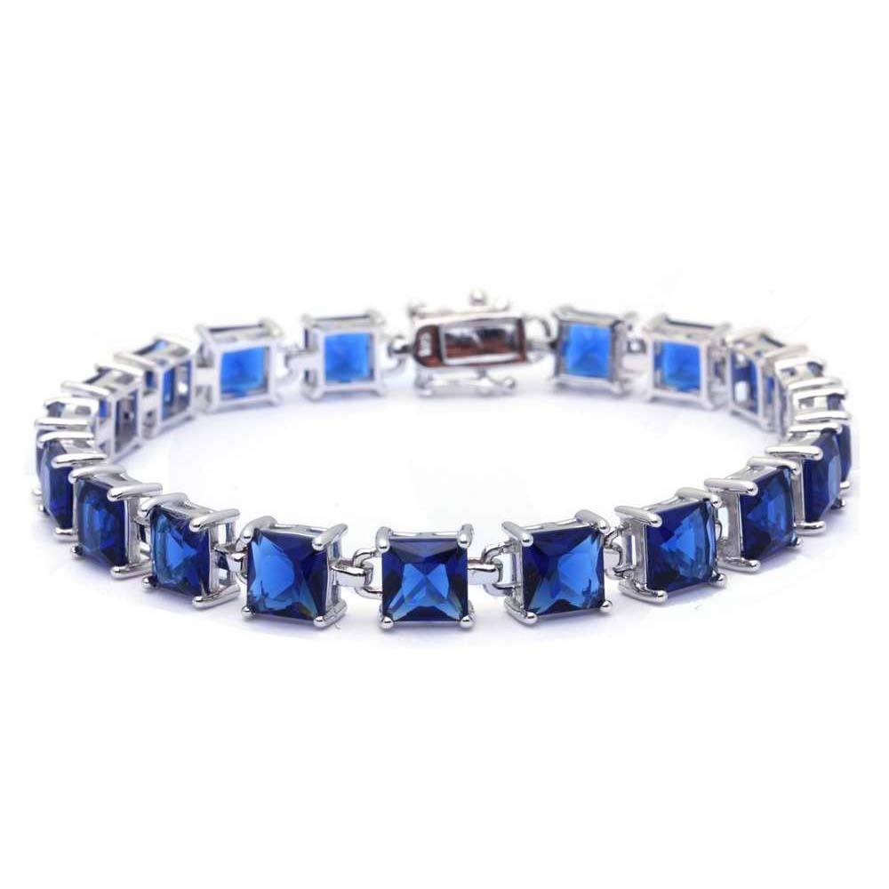 Sterling Silver 24CT Princess Cut Blue Sapphire Bracelet