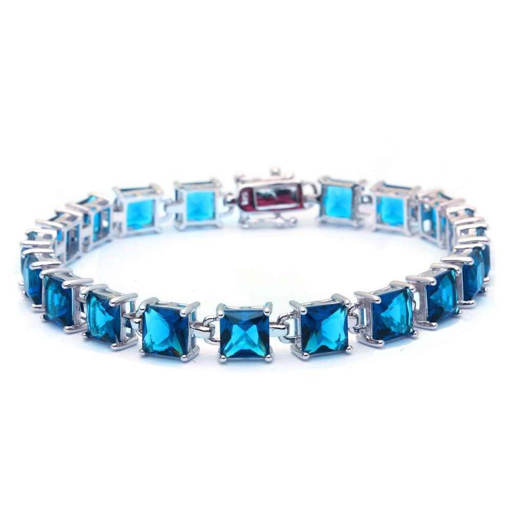 Sterling Silver24CT Princess Cut Elegant Blue Topaz Bracelet