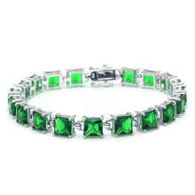 Load image into Gallery viewer, Sterling Silver 24CT Princess Cut Green Emerald Bracelet