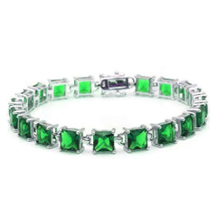 Sterling Silver 24CT Princess Cut Green Emerald Bracelet