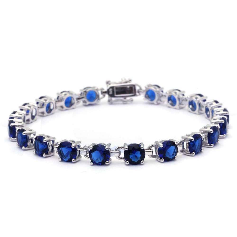 Sterling Silver 16.5CT Round Blue Sapphire Bracelet