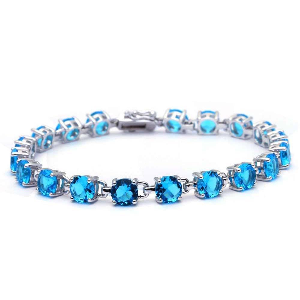 Sterling Silver 16.5CT Elegant Round Blue Topaz Bracelet