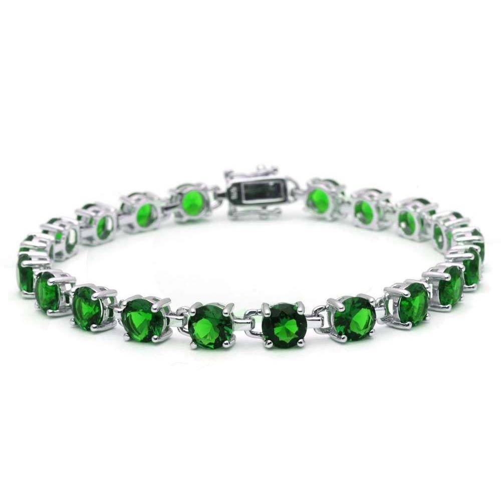 Sterling Silver 16.5CT Round Green Emerald Bracelet