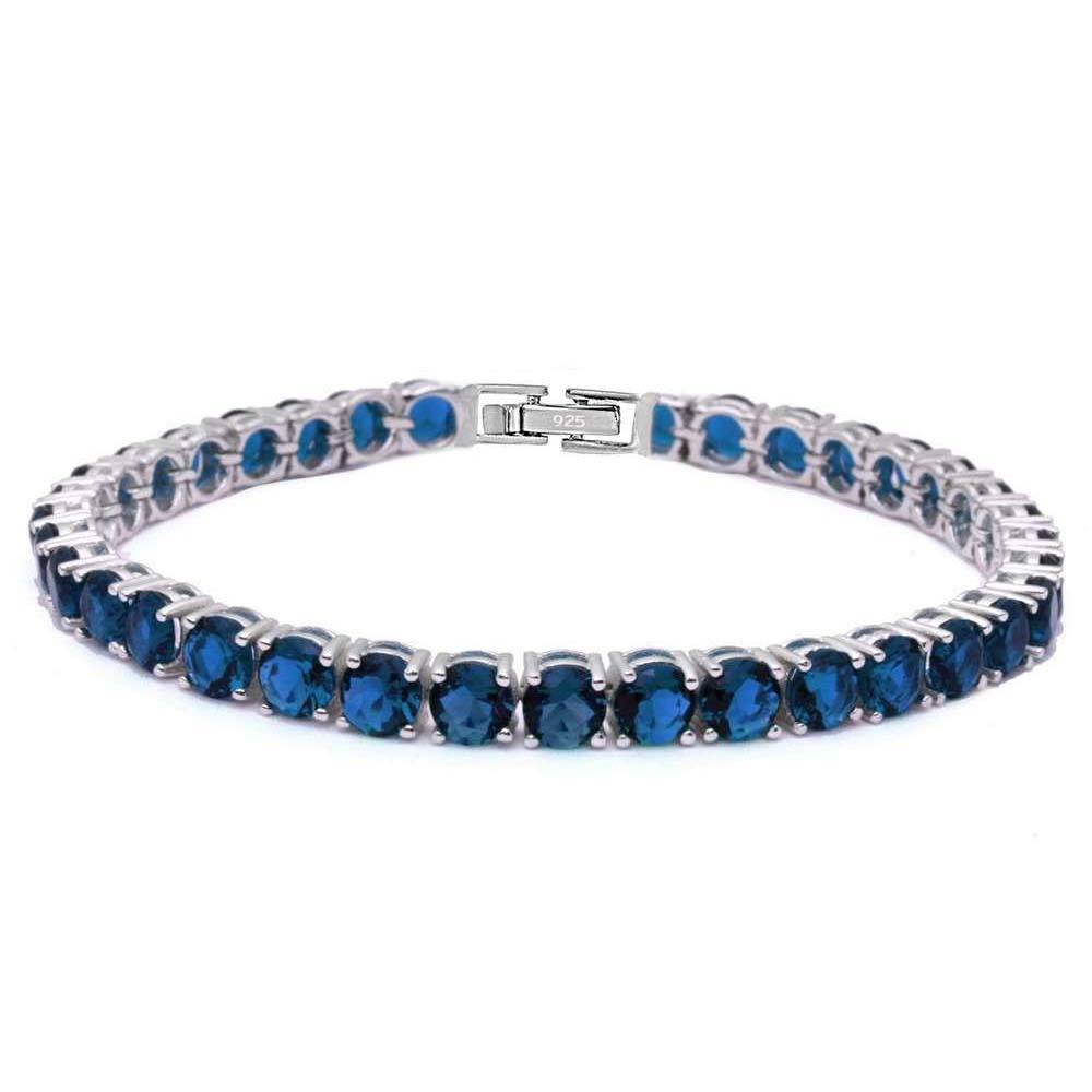 Sterling Silver 14.5CT Round Blue Sapphire Bracelet