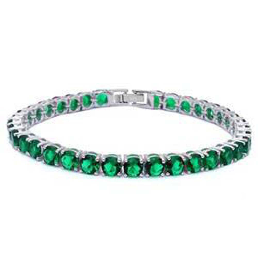 Sterling Silver 14.5CT Round Green Emerald Bracelet