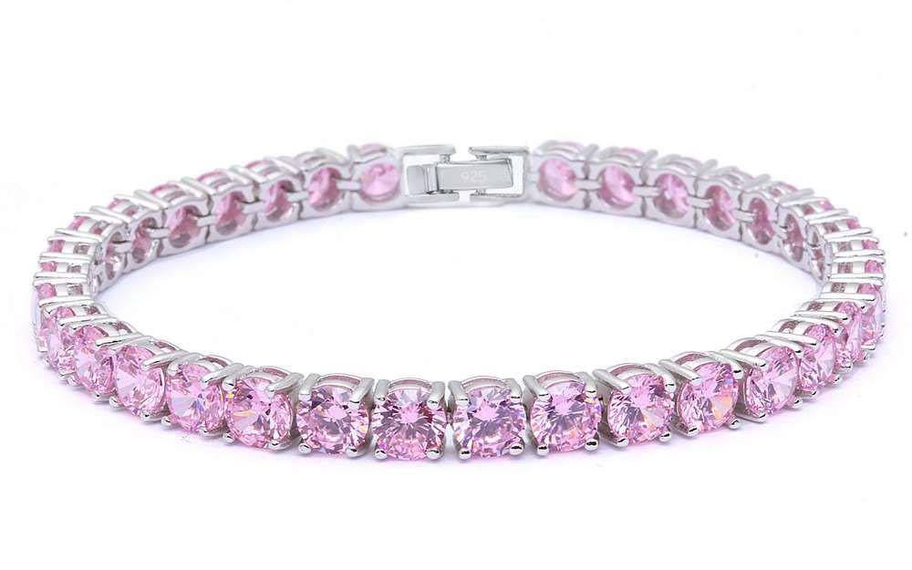 Sterling Silver 14.5CT Round Pink Cz Bracelet