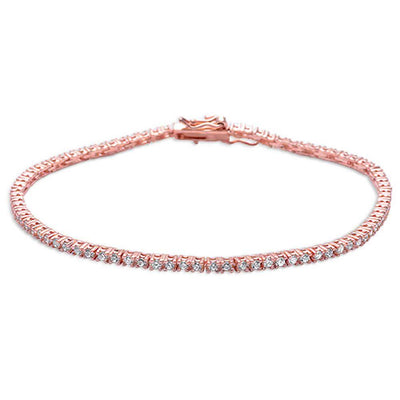 Sterling Silver Rose Gold Plated 2mm Round 4 prong Tennis Cz Bracelet