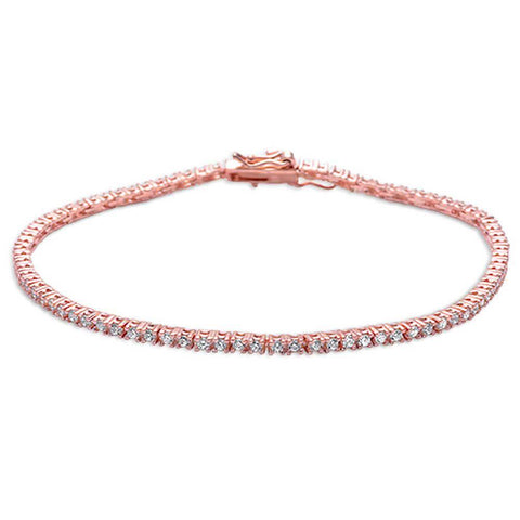 Sterling Silver Rose Gold Plated 2mm Round 4 prong Tennis Cz Bracelet
