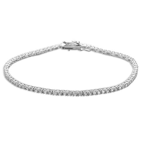 Sterling Silver 2mm Round 4 prong Tennis Cz Bracelet
