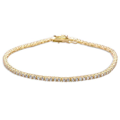 Sterling Silver Yellow Gold Plated 2mm Round 4 prong Tennis Cz Bracelet