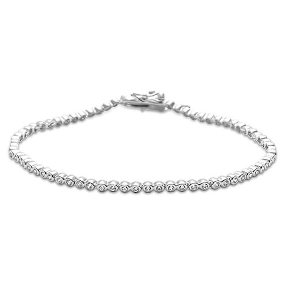 Sterling Silver Round Bezel Set Cubic Zirconia Bracelet